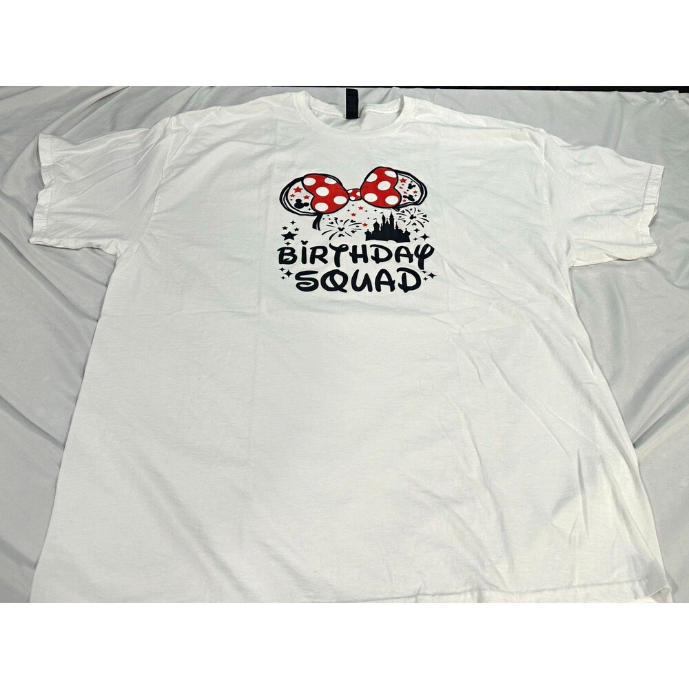 Minnie Mouse Birthday Squad 2XL White Disney-Themed Graphic Tee Party Trip Shirt